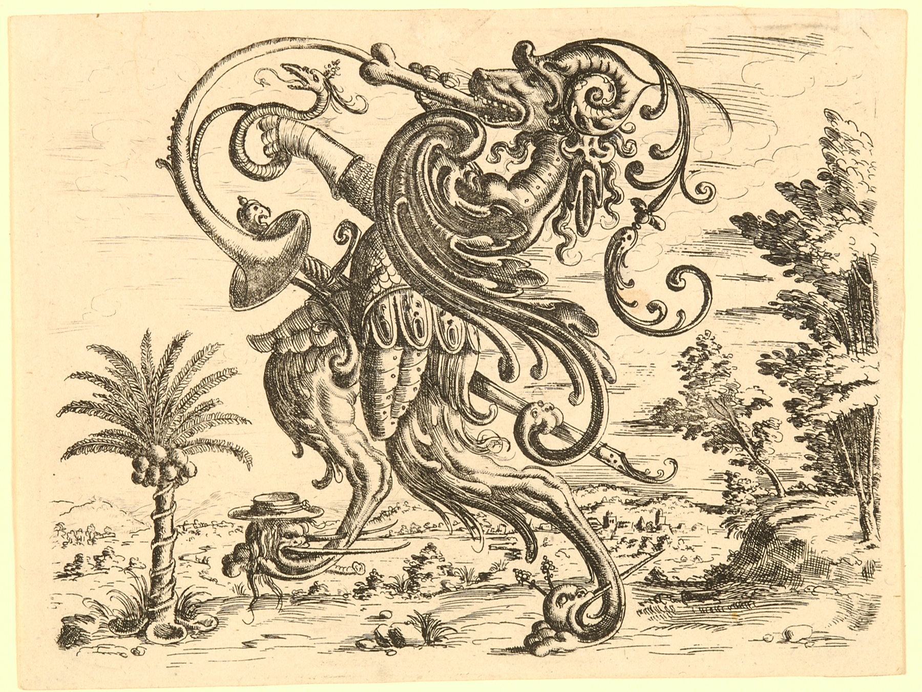 Grotesque Creature Playing a Horn