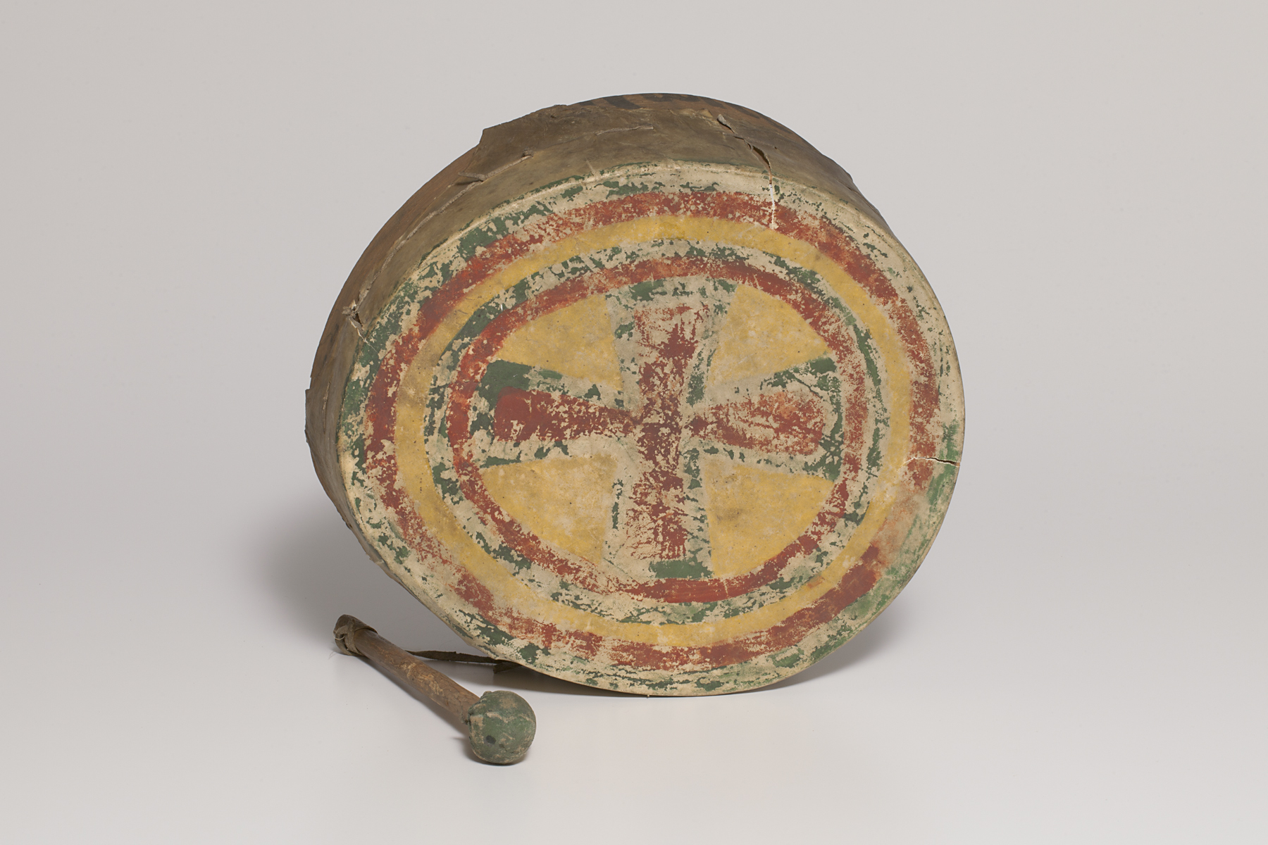 unrecorded Pueblo artist, drum with attached drumstick