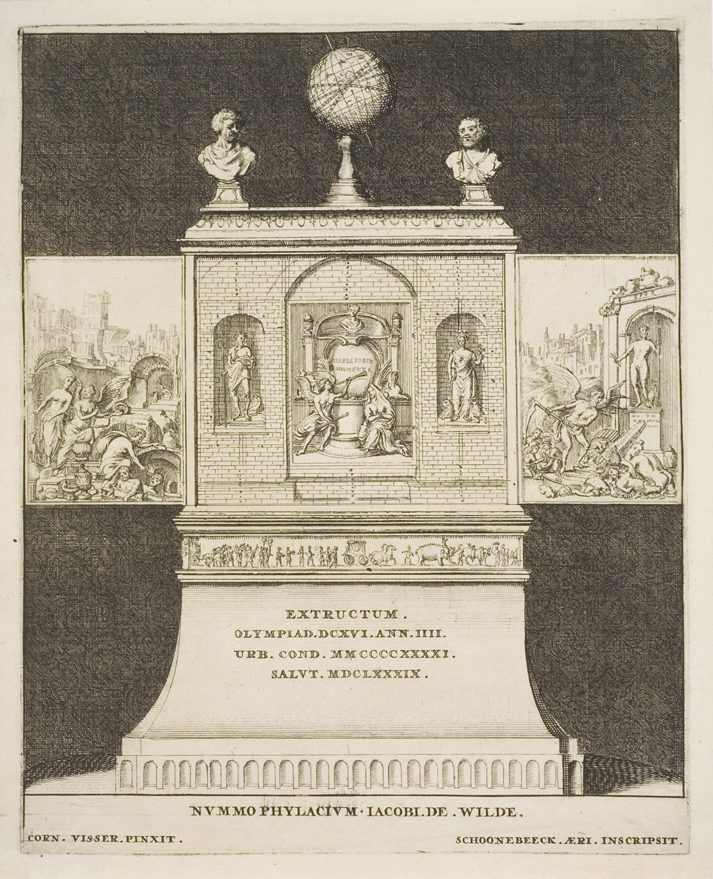 One of four illustrations to Het Medalie-Kabinet of Jacob de Wilde, Adriaan Schoonebeek; Cornelis Visscher