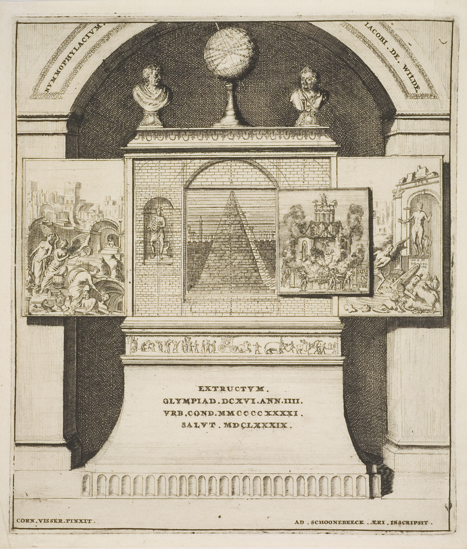 One of four illustrations to Het Medalie-Kabinet of Jacob de Wilde, Adriaan Schoonebeek; Cornelis Visscher