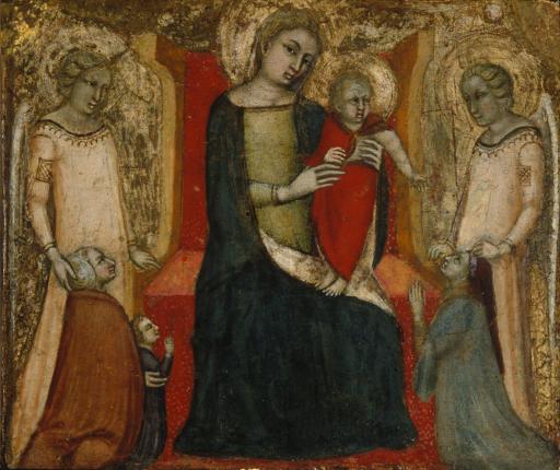 Guiduccio Palmerucci (1280–circa 1349), Madonna and Child between Two Angels, with a Kneeling Donor, His Wife and Child