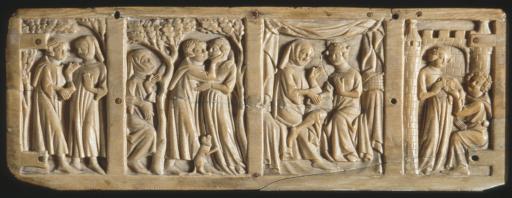 coffret panel with scenes from the courtly romance, "La Chastelaine de Vergi"
