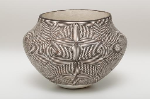 Lucy M. Lewis (circa 1898–1992, active circa 1920–1990), fineline black-on-white olla (jar)
