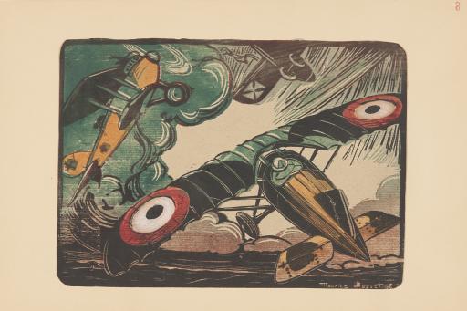 Maurice Busset (1879–1936), Monoplan M.S attaquant un LVG [Monoplane Morane-Saulnier (M.S.) attacking a Luftverkehrsgesellschaft (LVG)]