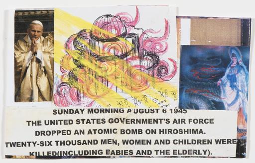 untitled (Atomic Bomb Dome, Pope John Paul II, Kannon), Jimmy Tsutomu Mirikitani (1920–2012)