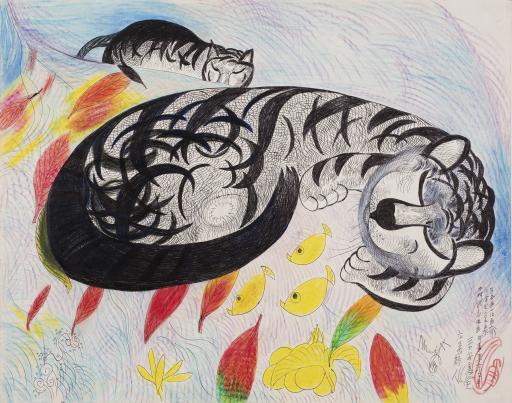 untitled (Two Sleeping Cats), Jimmy Tsutomu Mirikitani (1920–2012)