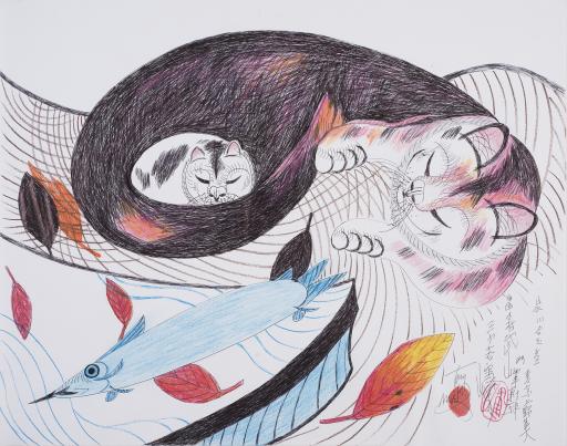 untitled (mother cat and baby cat), Jimmy Tsutomu Mirikitani (1920–2012)