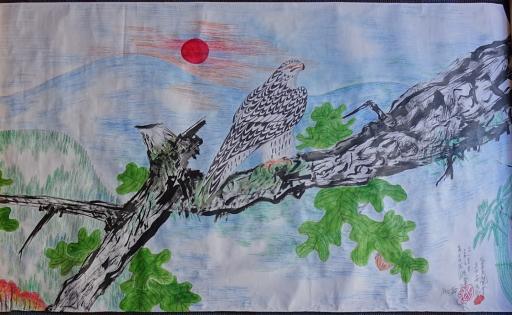 untitled (hawk in oak tree, autumn), Jimmy Tsutomu Mirikitani