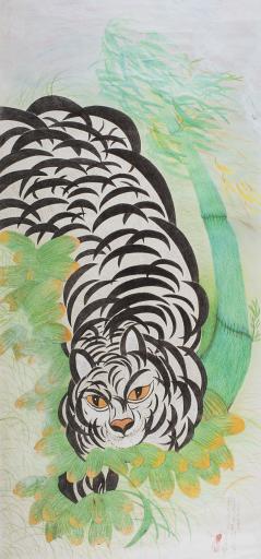 untitled (white tiger with orange eyes), Jimmy Tsutomu Mirikitani (1920–2012)
