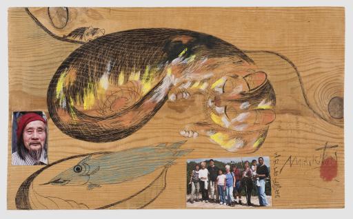 untitled (cats, blue fish, family portrait), Jimmy Tsutomu Mirikitani (1920–2012)