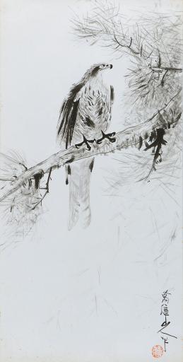 untitled (hawk on a pine tree), Jimmy Tsutomu Mirikitani