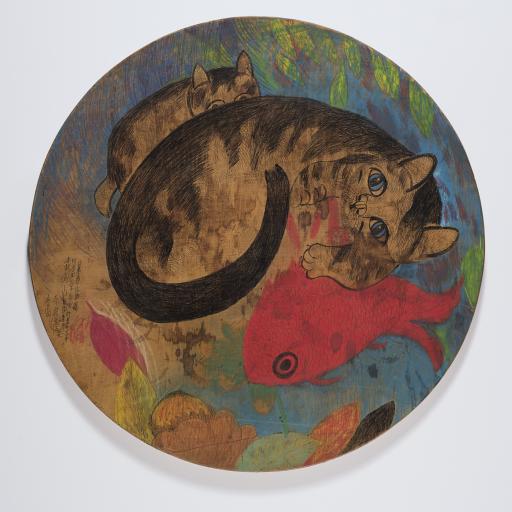 untitled (round table cat), Jimmy Tsutomu Mirikitani (1920–2012)