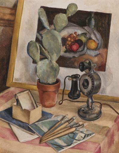 Still-life with Cactus Plant and Telephone, Bror Julius Olsson Nordfeldt