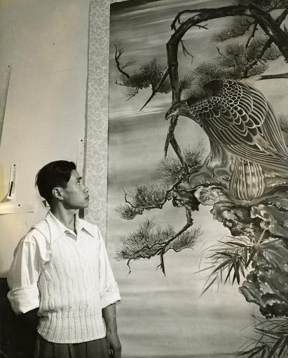 untitled (Mirikitani looking at his painting)
